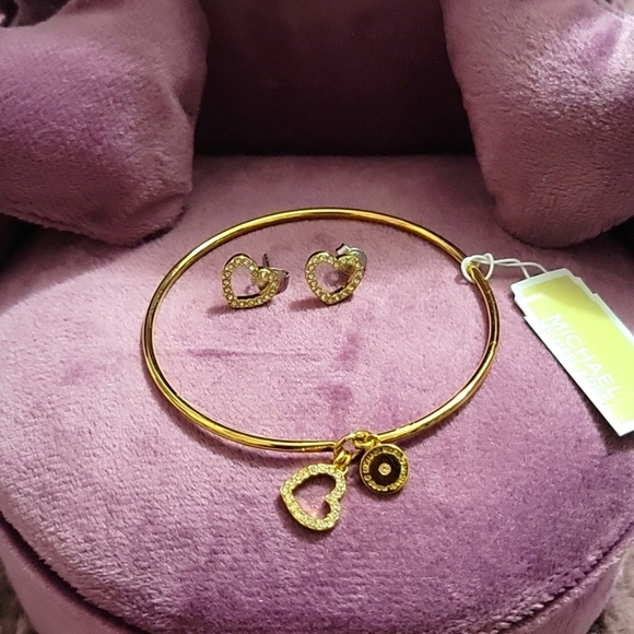 Michael Kors Gold Pave Heart Earrings and Bangle set - Picture 1 of 7
